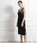 Μαύρο σατέν φόρεμα Black Satin V Dress