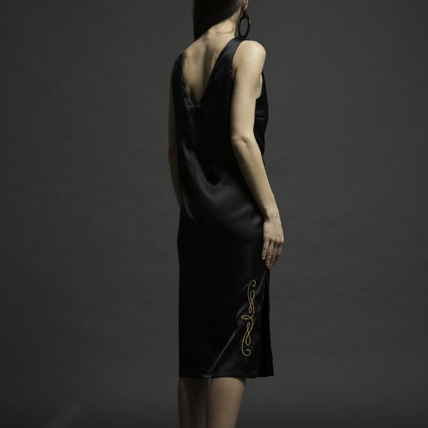 Μαύρο σατέν φόρεμα Black Satin V Dress