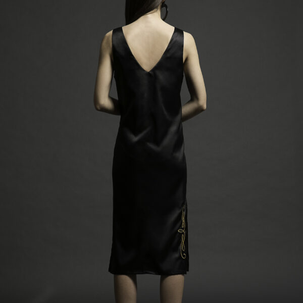 Μαύρο σατέν φόρεμα Black Satin V Dress