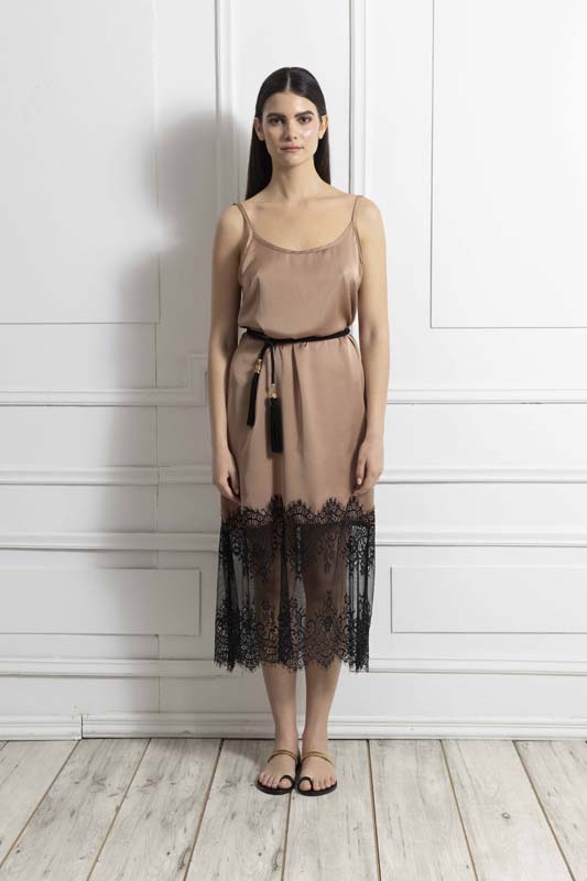 Γυναικείο φόρεμα Brown lace silk touch