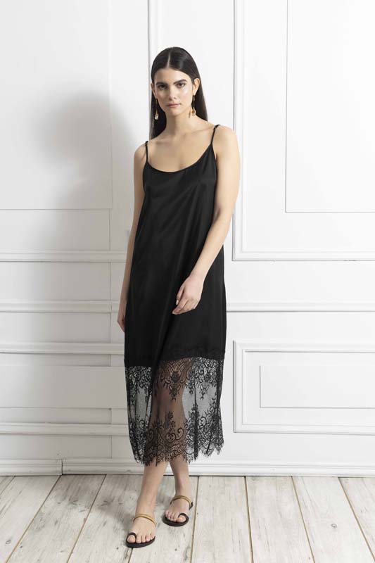 Γυναικείο φόρεμα Black lace silk touch