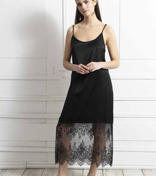Γυναικείο φόρεμα Black lace silk touch