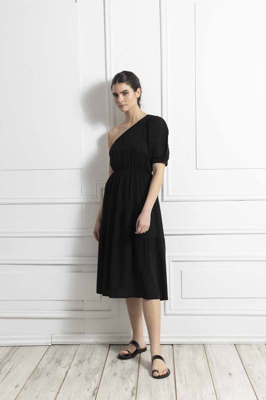 Γυναικείο φόρεμα One shoulder black viscoze