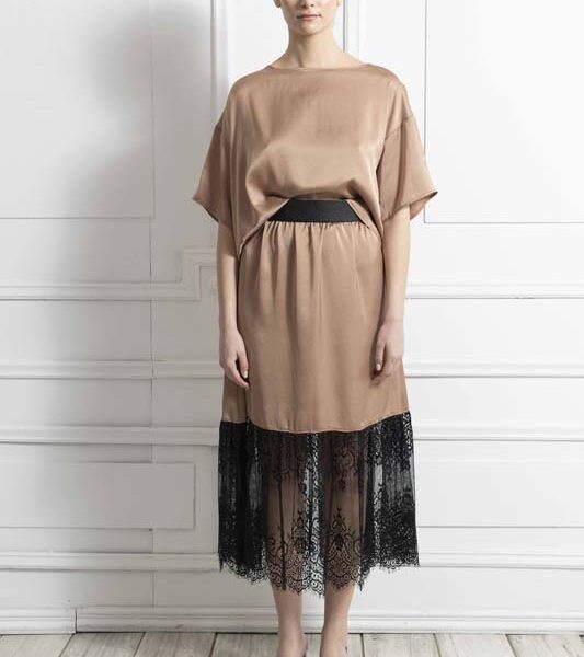 Φούστα Brown silk touch lace