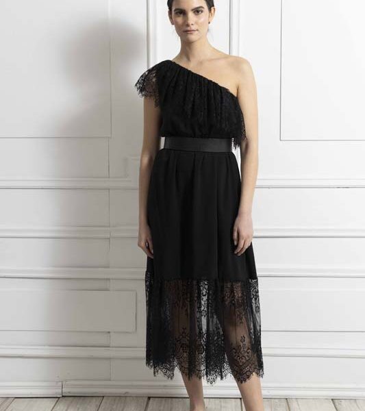 Γυναικείο φόρεμα One shoulder lace black viscoze